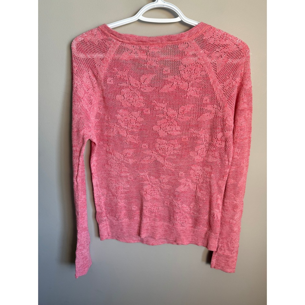 Aeropostale Crochet Henley Top L Sheer Pink Floral Knit Boho Cottagecore Y2K Vtg - Picture 7 of 12